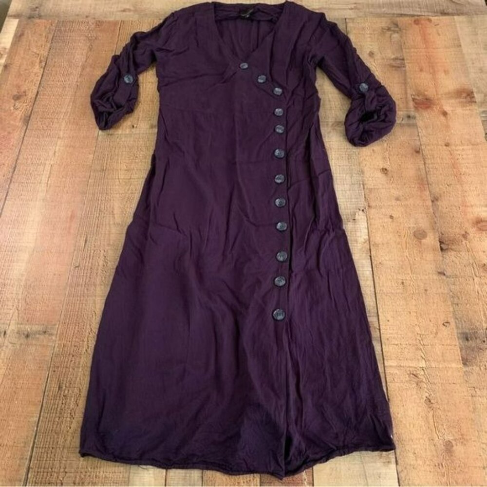 Sweet Claire purple button up 3/4 sleeve dress with tie medium